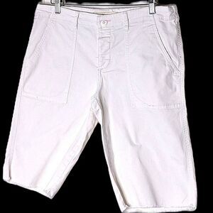 Vintage American Eagle White Raw Hem Button Fly Midrise Long Shorts Sz 12